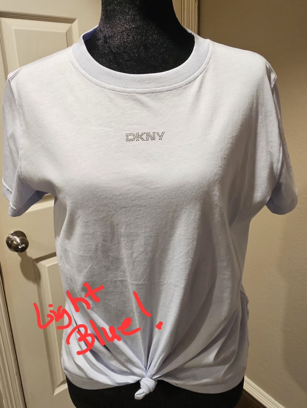 DKNY Light Blue Rhinestone Logo Tee